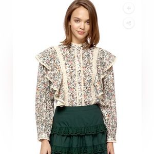Stellah Lace Trimmed NWT Floral Cottagecore Feminine Ruffled Bohemian Blouse